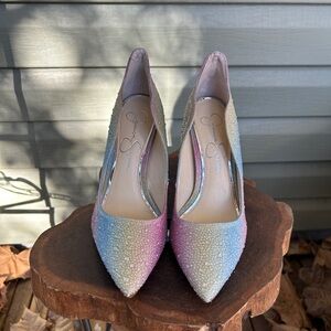 Jessica Simpson Rainbow Pink Rhinestone High Heels (US Women’s 7 / EU 37.5)